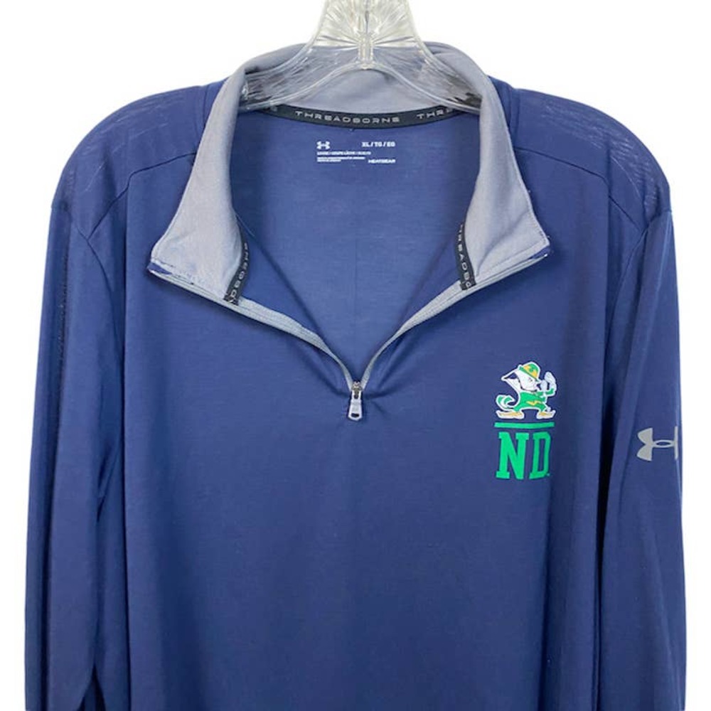 Men's L UNDER ARMOUR Notre Dame 1/4-Zip Pullover Lightweight Leprechaun Top  25" - Picture 2 of 9